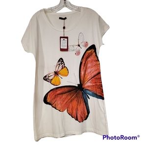 RARE Vivienne Tam Butterfly Print Long T-Shirt, One Size